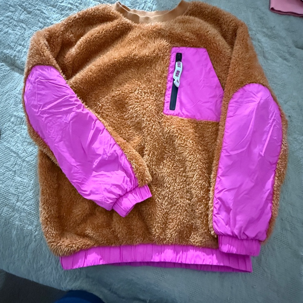 UGG Pink and Orange Fleece Jacket with Cozy Nylon Accents